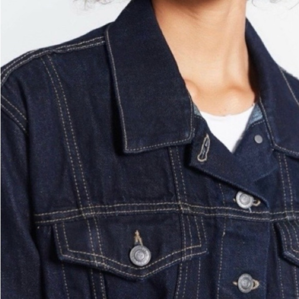 CURRENT ELLIOTT SIZE 2 ( MEDIUM)  CORSET TRUCKER JACKET IN HEARST DARK BLUE WASH - Picture 3 of 14